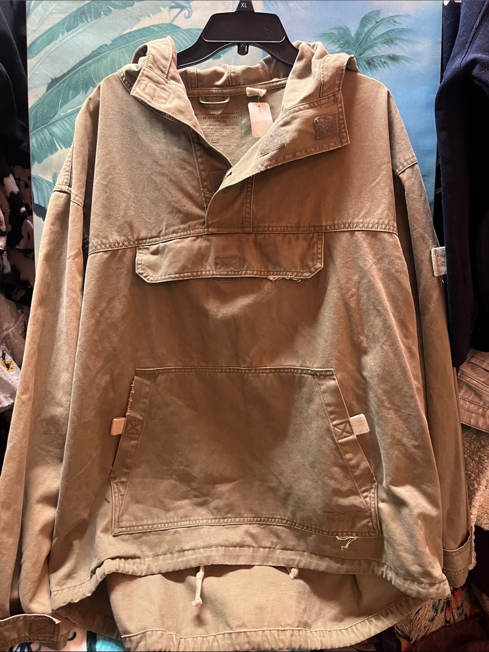 Vintage American Eagle Outfitters Olive Hooded Field Pullover XL